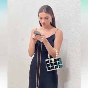 Evening Handbag Women Clutch Purses with Pearl Diamonds forWedding Prom Birthday